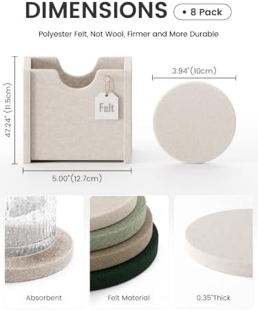 Fluxynara Felt Coasters with Holder, Set of 8 for Drinks, Nordic Moss - Image 2