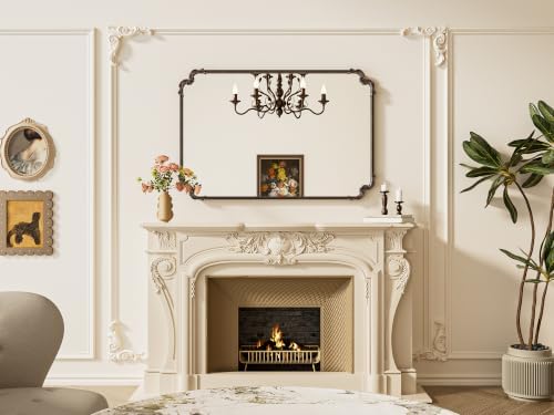TETOTE Vintage Antique Bronze Rectangle Mirror for Mantle Fireplace 48 x 32 Traditional Baroque Ornate Scroll Wall Mirror with Metal Frame for Living Room Bedroom, Horizontal/Vertical - Image 2