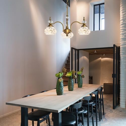 Montex Gold Brass Chandelier, 3 Light Vintage Crystal Glass Pendant Fixture - Image 5