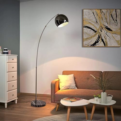 Major-Q Large 79" H Modern Standing Adjustable Floor Lamp with Metal Dome Shade & Marble Base for Living Room - Corner Light Arc Lamps for Bedrooms Black Chrome - Image 2