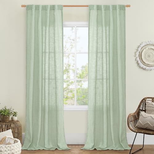 LAMIT Fresh Green Linen Curtains for Living Room Bedroom 2 Panels by LAMIT