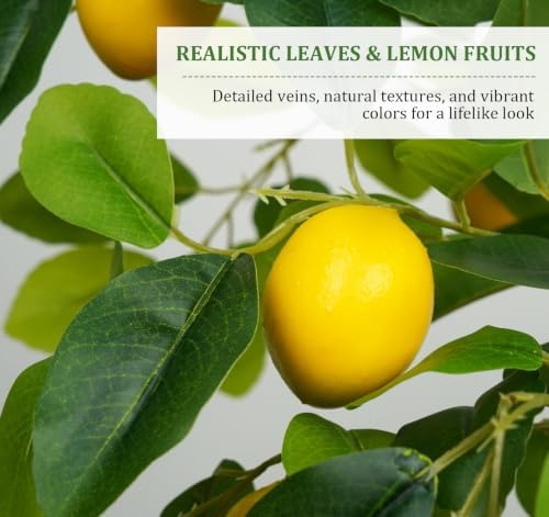6FT Faux Lemon Tree with Natural Wood Trunk, Lifelike Artificial Plant - Image 5