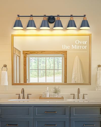 FEMILA Vintage Bathroom Light Fixtures, 45.3" Vanity Lighting Fixtures Over Mirror, 6 Light Vanity Light, Blue Finish, 4FG59B-6W Blue - Image 6