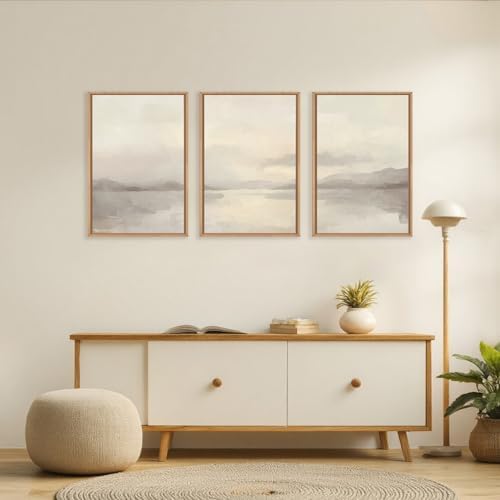 LHIUEM Large Abstract Neutral Beige Pastel Framed Canvas Wall Art,Modern Watercolor Lakes Wall Decor,Nature Mountain Minimalist Artwork for Living Room,Bedroom,Dining Room,Office-16 x24 x3 - Image 4