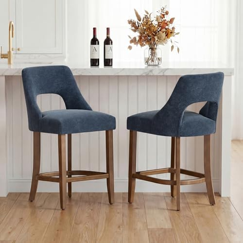 UVV Bar Stools Set of 3, Upholstered Counter Height Bar Stools, Modern Counter Stools with Wood Legs for Kitchen Island Dining Room Bar, Navy Blue - Image 6