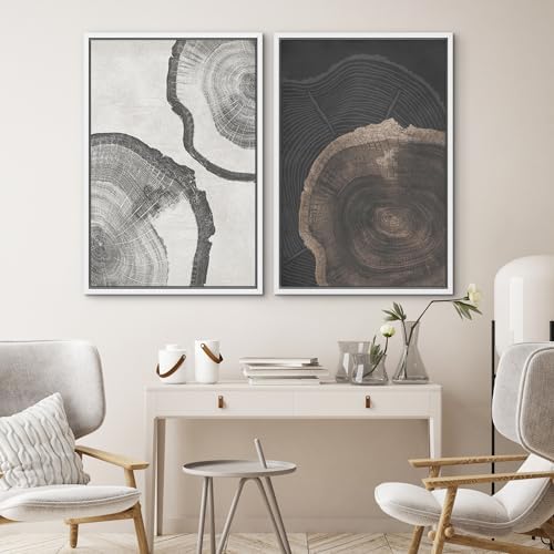 SIGNWIN Framed Canvas Print Wall Art Wood Tree Rings Abstract Illustrations Minimalist Modern Wall Art Neutral Boho Decor for Living Room, Bedroom, Office - 24"" x36 x2 White - Image 4