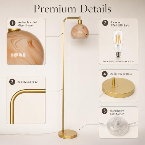 67" Soft Glow Art Deco Glass Floor Lamp - Image 5