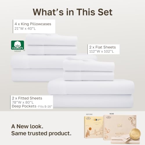 California Design Den 2-Pack 100% Cotton Sateen King Size Sheets Set, White - Image 3