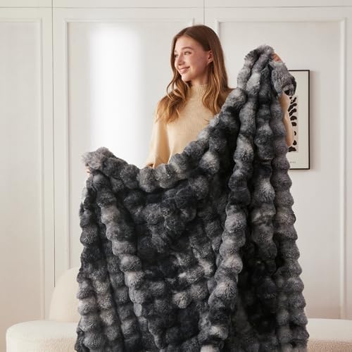 COOVA Soft Bubble Faux Fur Throw Blanket, 60"x80", Tie-dye Black - Image 4