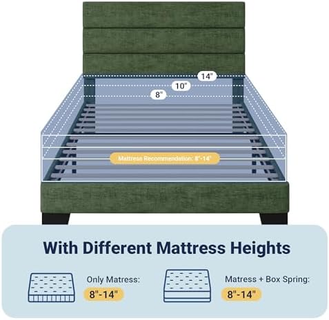 Allewie Twin Size Platform Bed Frame with Fabric Upholstered Headboard and Wooden Slats Support, Fully Upholstered Mattress Foundation/No Box Spring Needed/Easy Assembly, Green - Image 6