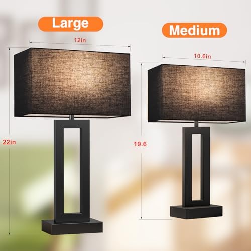 Seealle 22" Tall Living Room Lamps for Night Stands - Touch Bedside Lamp with USB C+A, 3 Way Dimmable Bedroom Lamps for End Tables Set of 2, Modern Night Stand Lamps for Bed Side(Black&Black) - Image 2