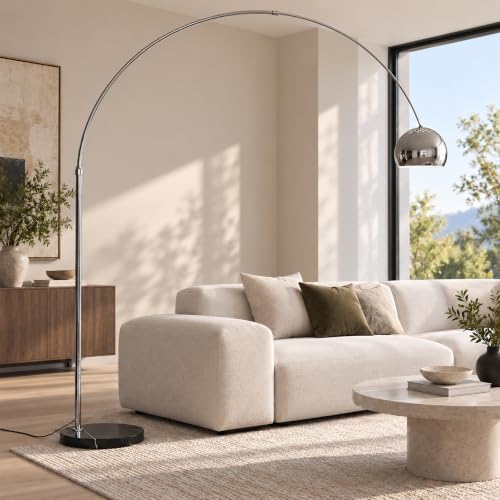 82" Modern Arc Floor Lamp, Arc Chrome Floor Lamp with Marble Base by BOFEA