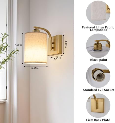 Powfloven Gold Rechargeable Wall Sconces Set of 2 with Remote, Wireless Battery Operated Dimmable LED Wall Lights, Cordless Wall Lighting Lamp Fixture for Bedroom Living Room - Image 2