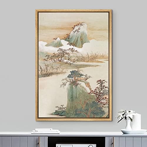 NWT Framed Canvas Print Wall Art Japanese Pastel Jungle Mountain Nature Wilderness Illustrations Modern Art Decorative Landscape Rustic Zen Colorful for Living Room, Bedroom, Office - 24"x36" Natural - Image 2