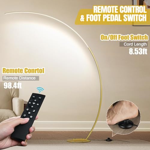 Dimmable LED Floor Lamp with 3 Color Temperatures, Ultra Bright 2000LM Gold Arc Floor Lamp, Modern Standing Tall Lamp with Remote Control Reading Floor for Bedroom Use Lamp for Office Classroom - Image 4
