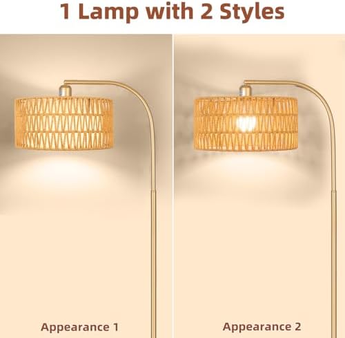Gold Floor Lamps, Boho Floor Lamp for Room,Farmhouse Rattan Standing Lamps - Image 2