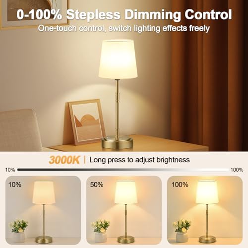 Cordless Table Lamps Set of 2 – Battery Operated Lamp with 7500mAh Rechargeable Battery, Stepless Dimmable Vintage Brass Desk Wireless Lamps for Dining Room, Nightstand & Patio (Bulbs Included) - Image 3