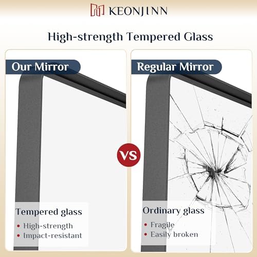 Keonjinn 20 x 30 Inch Black Bathroom Mirror, Tempered Glass Vanity Mirror - Image 4