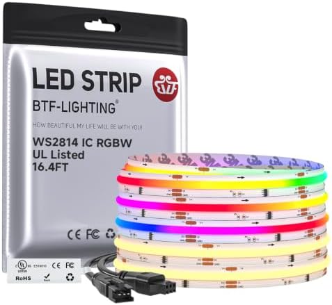 BTF-LIGHTING 16.4FT WS2814 Smart IC RGBW 3000K DC24V COB LED Strip Light by BTF-LIGHTING