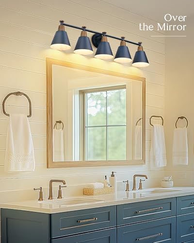 FEMILA 5 Light Bathroom Vanity Light, 37.4" Bathroom Lighting Fixtures Over Mirror, Blue Finish, E26 Base, 4FG59B-5W Blue - Image 4