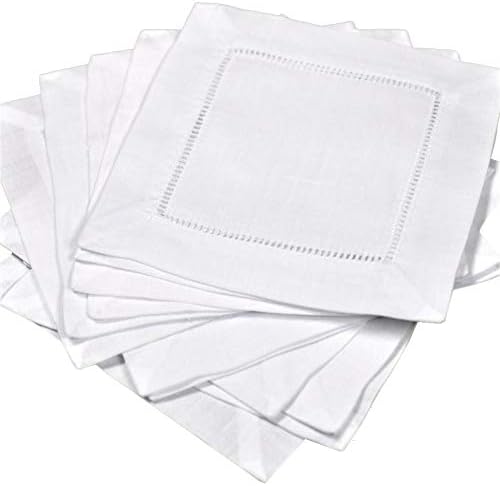 Bumblebee Linens White Linen Hemstitched Cocktail Napkins- 1 Dozen 6 X 6- Ladder Hem Stitch Cloth Napkin Coasters Model: CNLWH-001 (Home & Kitchen) by Bumblebee+Linens