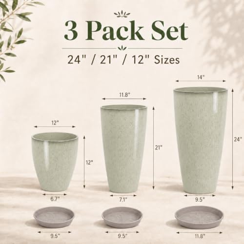 Neoaider Set of 3 Tall Planter, 24/21/12in Large Plastic Planter, DripGlaze - Image 3