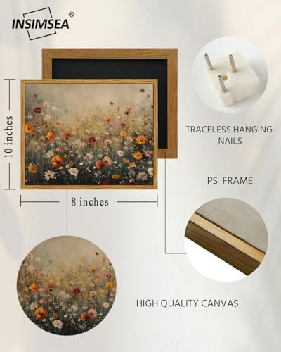 InSimSea Framed Canvas Wall Art, Vintage Flower Wildflower Prints Wall Decor for Living Room, Small Retro Landscape Painting Farmhouse Decorations for Bedroom Bathroom Shelf Gift, 8x10inch - Image 4