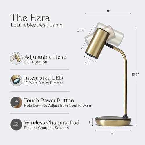 Brightech Ezra Office Desk Lamp – Wireless Charging Pad and Color Temperature Changing Light Options – Living Room or Den Table Light for Art Deco, Mid-Century, Contemporary Décor - Brass - Image 3