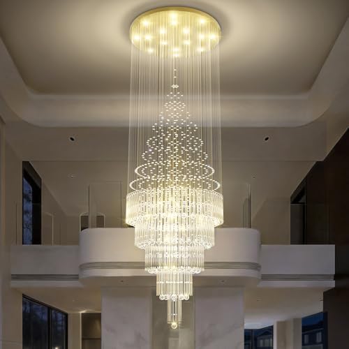40''X120'' High Ceiling Chandelier Gold Crystal Raindrop Chandelier - Image 2
