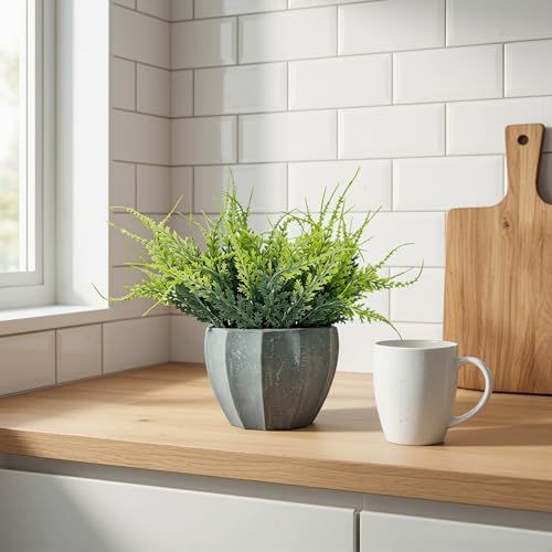 MONOID Artificial Potted Plants, Realistic Fake Greenery for Desk, Home Office Bathroom Shelf Farmhouse Table Decor, Maintenance Free (1, Fern Green) - Image 4