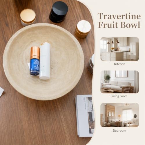 10.2" Natural Travertine Fruit Bowl,Stone Decorative Bowl,Beige - Image 5