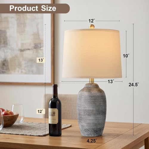 24.5" Vintage Ceramic Table Lamp Single-Rustic Boho Accent Nightstand Lamps for Bedroom, Living Room, Entryway-Small Textured Bedside Lamps, Modern Farmhouse Table Lamps for Home Decor Gray - Image 6