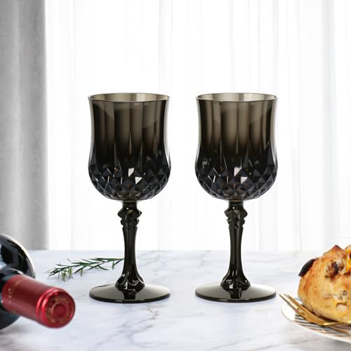 XUWAIDSGN 24Pcs 7oz Plastic Vintage Wine Glasses Drinking Glasses Unbreakable Wedding Glassware Crystal Water Goblets Reusable Drinkware Vintage Champagne Flutes (24, Black) - Image 4