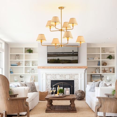 2-Layers Boho Rattan Chandelier 8-Lights Rustic Industrial Pendant Light Large Adjustable Pendant Lighting Fixtures for Kitchen Island Dining Living Room, Dia 41”, UL Listed - Image 3