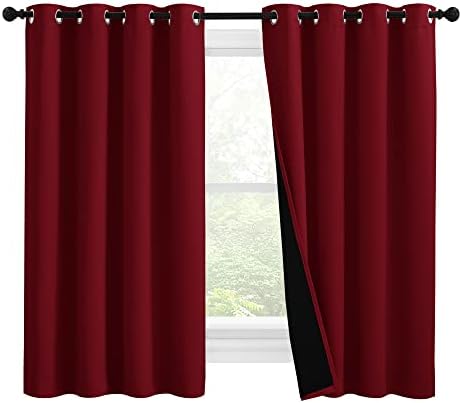 NICETOWN Kitchen Full Blackout Curtain Panels, Super Thick and Soft Insulated Window Covers, 100% Blackout Draperies with Black Backing for Cafe Window (Burgundy Red, Set of 2 PCs, 55 by 57-inch) by NICETOWN