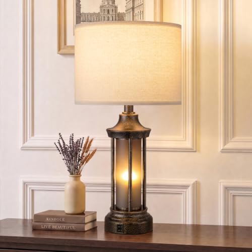 Seealle 24" Farmhouse Table Lamps for Living Room, Black Bedside Lamps by SeealleLighting