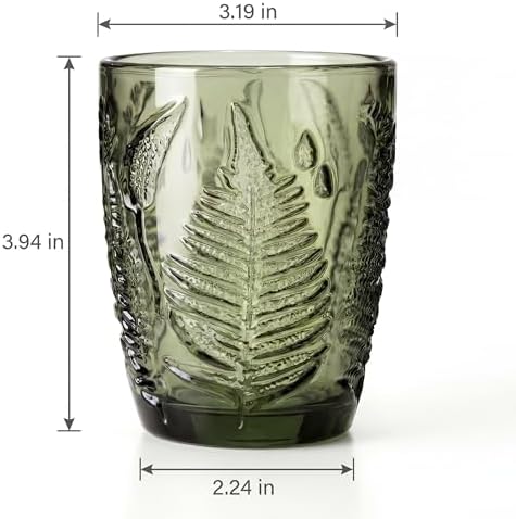 Green Drinking Glasses Set of 8, 10 oz Glass Cups, Vintage Fern Glassware - Image 4