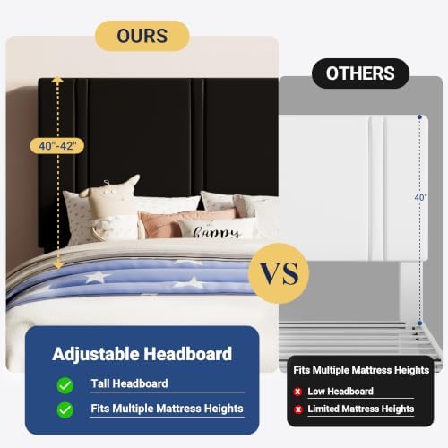 Allewie Twin Platform Bed Frame with Velvet Upholstered Headboard - Image 6