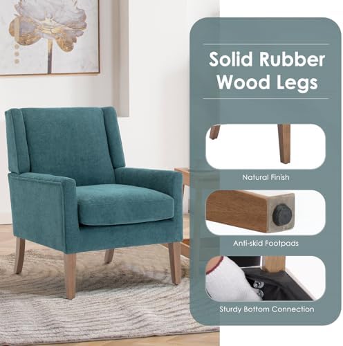 COLAMY Modern Wingback Living Room Chair Set of 2, Upholstered Fabric Accent Armchair, Single Sofa Chair with Lounge Seat and Wood Legs for Bedroom/Office/Reading Spaces, Teal - Image 5