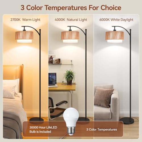 SUNMORY Arc Floor Lamps for Living Room, Rattan Standing lamp with 12W Bulb - Image 2