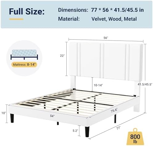 Allewie Full Size Platform Bed Frame with Velvet Upholstered Headboard - Image 2