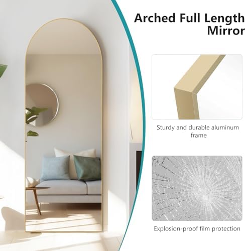 DUMOS 63"x20" Arched Full Length Floor Mirror, Full Body Mirror with Stand - Image 4