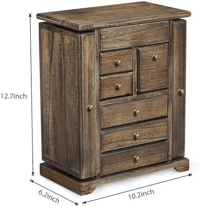 Jewelry Box for Women, Rustic Wooden Jewelry Boxes & Organizers with Mirror & Drawers,6 Layer Jewelry Organizer Box for Rings Earrings Necklaces Bracelets ((Vintage) - Image 3