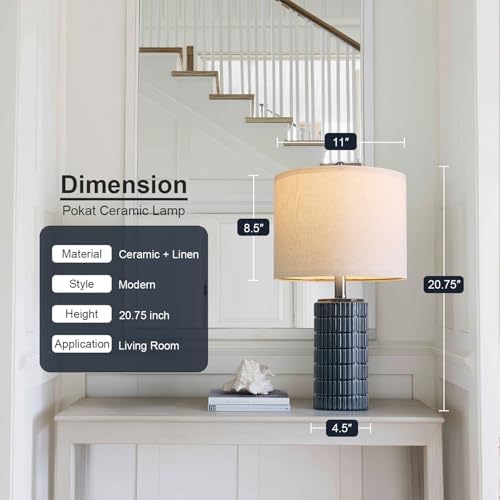 PoKat 20.75" Small Blue Table Lamps, Farmhouse Bedside Lamps for Bedroom Set of 2, Ceramic End Table Lamps for Night Stands Living Room, Modern Nightstand Desk Lamps, Dark Blue - Image 2