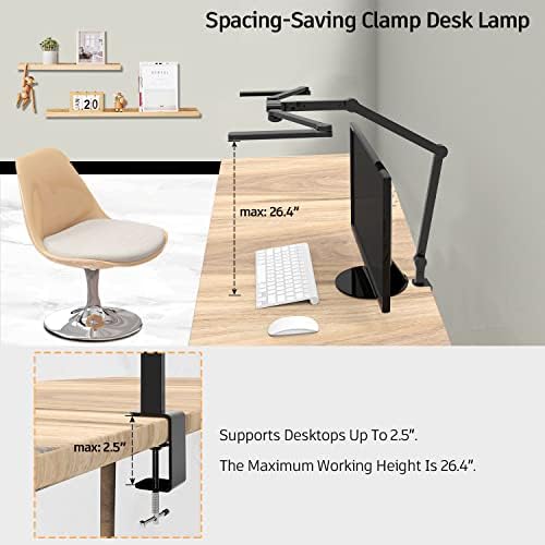 EPABINA LED Desk Lamp with Clamp, 41.5" Clamp on Architect Desk Lamp for Home Office, 24W Bright Tall Computer LED Table Light Adjustable Overhead Clip on Office Lighting for Work Craft - Image 6