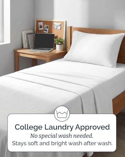 Twin XL 3 Piece Sheet Set - College Dorm Room Essentials - White - Image 6