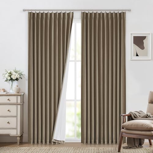 Vision Home Brown Pinch Pleated Full Blackout Curtains Linen Blended 60" Wide Thermal Insulated Window Panels 95 inch for Bedroom Living Room Darkening Pleat Drapes with Hooks Back Tab 60" Wx95 Lx1 - Image 2