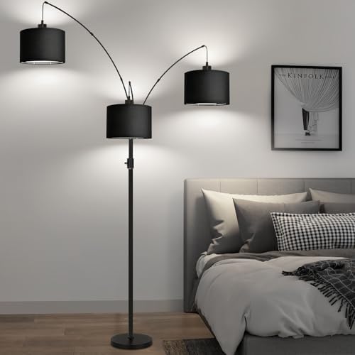 Dimmable Floor Lamp - 3 Lights Arc Floor Lamps for Living Room,Modern Tall Standing Tree Lamp with Black Linen Shade & Heavy Base,Mid Century Floor Lamp for Bedroom Corner Office, 3 LED Bulbs Included - Image 7