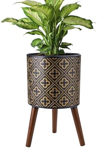 nacltlo12 Inch Plant with Stand Planter for Indoor Plants Large Modern Mid-Century Plant Pots Indoor Outdoor with Drainage for Home Garden Patio,Black and Gold by nacltlo