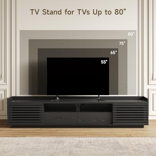 ONBRILL 78.7" TV Stand for TV Up to 85",Mid-Century Modern TV Console Black - Image 6